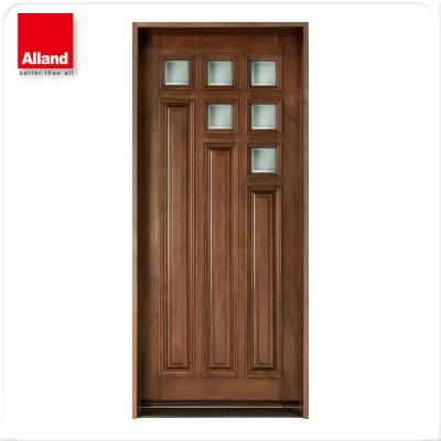 China Swing Plain Design Interior Bathroom Solid Wood Door With Tempered Glass for sale