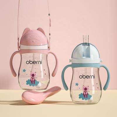 China For Kindergarten Baby Leak Proof Gravity Ball Strap Straw Cup Tritan Anti Drop Water Cup Oberni Children Baby Drinking Water Learning Drinking Cup 270 for sale