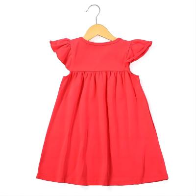 China wholesale Anti-wrinkle kids boutique clothing kids clothes solid color 95% cotton casual girls' summer beading dresses for sale