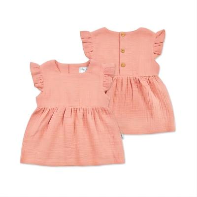 China Anti-wrinkle baby muslin kids dress girl solid color dresses comfortable baby muslin ruffles dress kids mini for sale