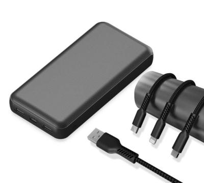 China Support 20000mAh 2.4A Fast Fast Charger Durable Plastic Power Bank With 1.2M 3in1 Braided Cable 2021 New Trending Electronic Products for sale