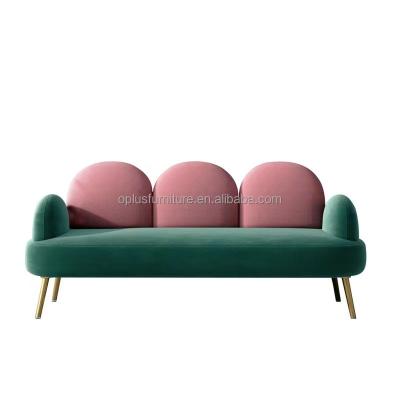 China Hot Selling Storage Customized Design Professional Modern Living Room Metal Gold Plating Classic 2 Seater Club Sofa Velvet Sofa Set for sale