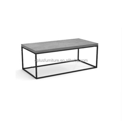 China Modern Rectangle Concrete Look Coffee Table Cement Top With Metal Powder Coating Base for sale