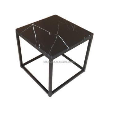 China New Design Contemporary Modern Promotion Wholesale K-D Black Metal Frame Lacquer Laminate Marble Top End Side Chalkboard for sale