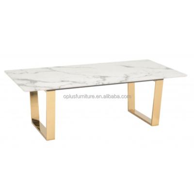 China New Design Luxury Hotel Hospitality Marmol Restaurant Muebles Stainless Steel Modern Gold Marble Rectangle White Marble Stone Dinig Table Dining Table for sale