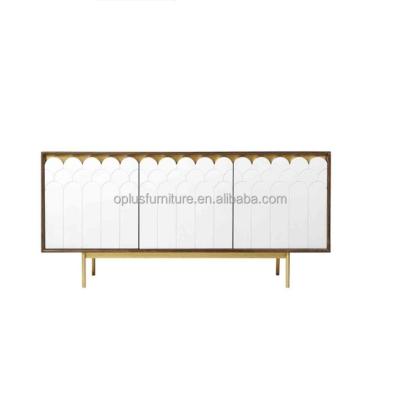 China Hot Design Customized Luxury Modern Home Living Home Modern Furniture Storage Gold Plated Slat Door Cabinet Leg Curved Sideboard for sale