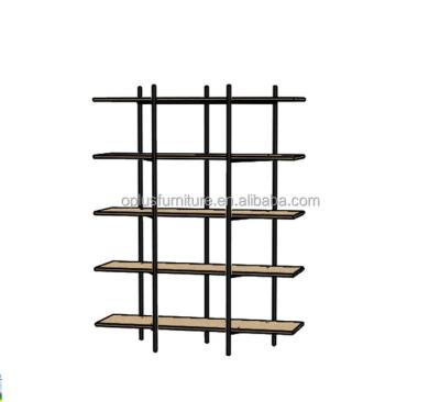 China New Design MDF Oak Walnut Multi-Function Ash Veneer Wood Goal Shelf Metal Tube Structure Powder Coating Wall Shelf for sale