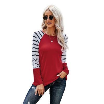 China Factory Wholesale Anti-pilling Winter Striped Animal Designer Print Colorblock Ladies Long Sleeve Tops for sale