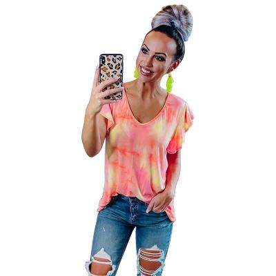 China Hot Sale Anti-Shrink Summer Orange Print Ruffled Sleeves Salon Tie-Dye Complete Woman Fashionable for sale