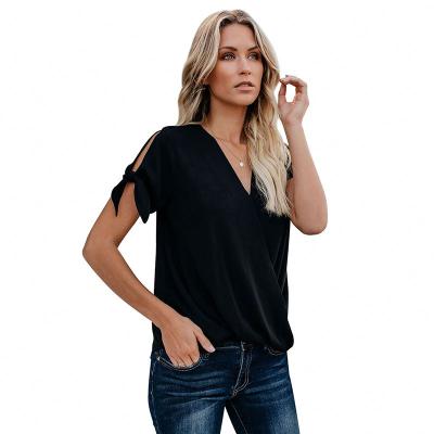 China Charismatic Anti-Wrinkle OEM Women Cheap V-Neck Apricot Drape Casual Blouse for sale