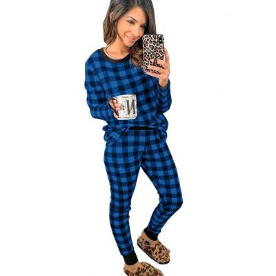 China Comfy Plaid Wholesale New Arrival Long Sleeve Thermal Two Piece Knit Loungewear Set Women for sale