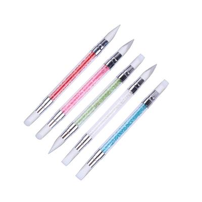 China New Double Side Acrylic NAIL Manicure Dotting Pen Silicone Polish Nail Art Brush For Nail DIY Tools for sale