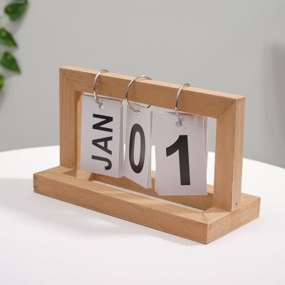 China Wholesale Handmade Wooden Calendar Holder Table Block Calendar Desk Wood for sale