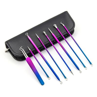 China 8pcs/set Rainbow Color Acne Needle Set 8 in 1 Facial Snap Tool Acne Removal Extractor Stainless Steel Acne Needle button for sale