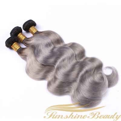 China Body Wave Ombre Color Weft 1B/grey 10A Body Wave Hair Grade 100% Unprocessed Brazilian Virgin Hair Hair Extension for sale