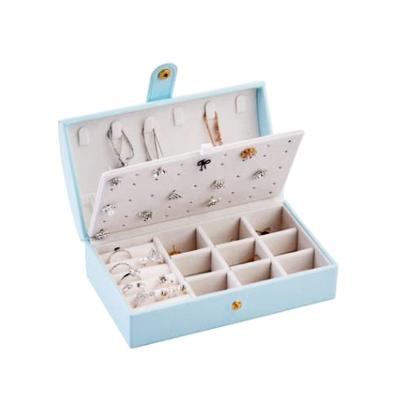 China Hot Sale 2022 Baby Blue Jewelery Organizer Box Multicolor Travel Jewelry Case Leather Portable PU Ring Box for sale