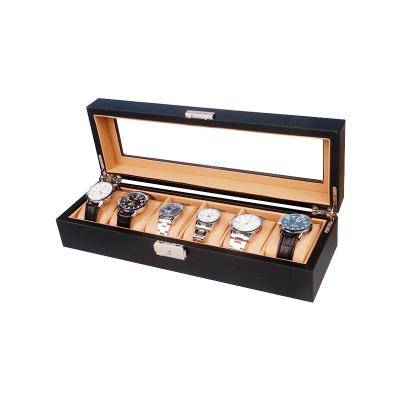 China Wooden Pu Leather Designer Watch Storage Display Travel Case 6 Slots Watches Display Case with Open Window for sale