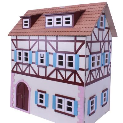 China New Design DIY Assembly Wooden Cottage Toy Doll House Baby Doll House for sale