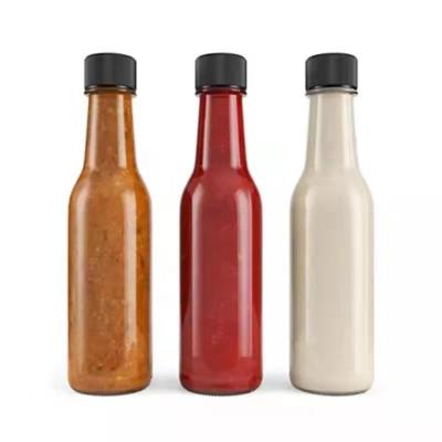 China Dim Chili Salad Ketchup Hot Sauce Glass Bottle 5oz 8oz 150ml Empty Food Clear With Black Cap for sale