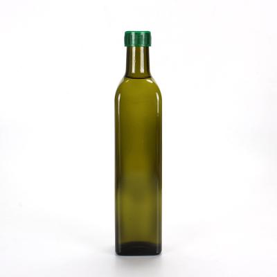 China 750ml Empty Square Olive Oil Bottle Kitchen Vinegar Sesame Oil Seasoning Dark Green Glass Bottle Eco-friendly Recyclable for sale