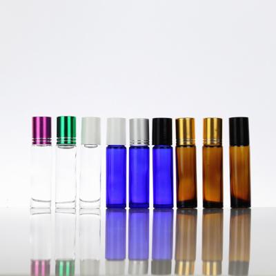 China Wholesale Amber Clear Blue Empty 5ml 10ml Mini Glass Roll On Cosmetic Perfume Bottles Eco-friendly Recyclable Custom Glass Essential Oil Roll Bottle for sale