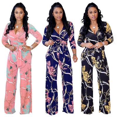 China 2021 New fashion QUICK DRY 2021 summer women's style spring and V-neckline printing long-sleeved overalls for sale