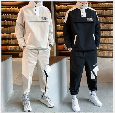 China 2021 QUICK DRY spring and autumn new men's collar comic sweater + pants fashion Korean casual sports two-piece clothing for sale