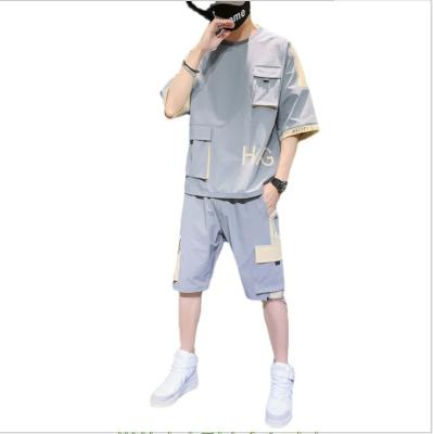 China Spring and summer QUICK DRY men plus size hip hop casual short sleeve T-shirt + straight shorts two-piece set for sale