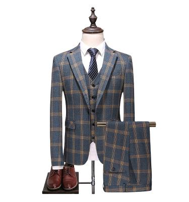 China 2021 Anti-wrinkle spring suit Korean thin casual yellow plaid three-piece Autumn Men's party dress small for sale