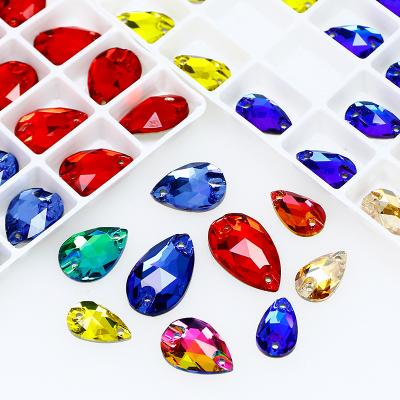 China Wholesale Pointback Junjiao Sew On Crystal Stone Flat Back Pearshape Sew On Glass Rhinestones For Garment Wedding Dresses Shoes for sale