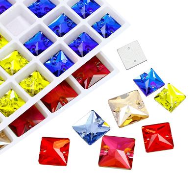 China Pointback Junjiao Crystal Glass Stone Square Shape Sew-on Flat Back Multiple Color Stone Strass For Clothing Bags Shoes Accessories for sale