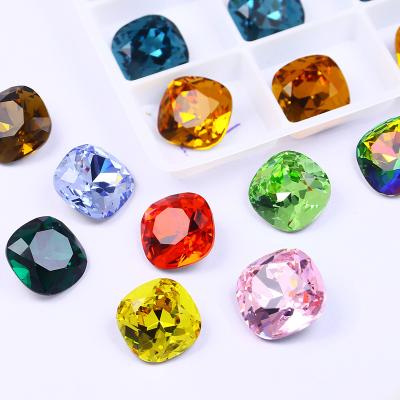 China Wholesale Glass Square Crystal Loose Beads For Clothing Pointback Pointback Stone K9 Rhinestone Point Back Fancy Stone Cushion Junjiao for sale