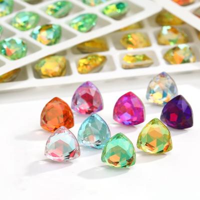 China Junjiao Shimmer Series 10mm High Grade Triangle Crystal Pointed Back Glass Rhinestone DIY Nail Art Accessories for sale