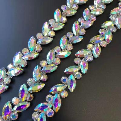 China Fancy Flatback Junjiao Crystal AB Rhinestone Cup Chain Sew On Rhinestone Glass Trim For Bridal Dress Hat Decoration for sale