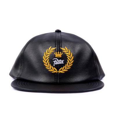 China COMMON custom made high quality black leather baseball cap snapback hat embroidered for sale