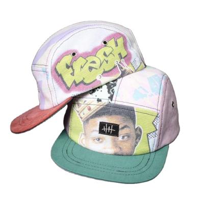 China COMMON custom logo sublimated 5 panel unstructured hat, high quality fashion printed 5 panel flat hat hats for sale