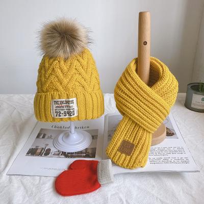 China Wholesale 2-4 Years JOINT Children's Wool Beanie For Boys And Girls, Three Pieces Cute Winter Warm Hats And Scarf Sets for sale