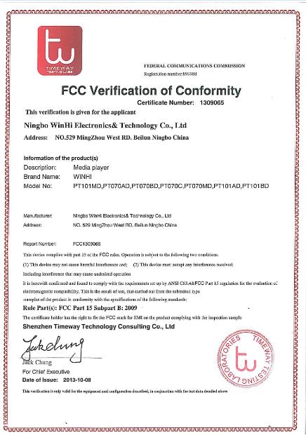 FCC - Ningbo Winhi Electronic Co., Ltd.