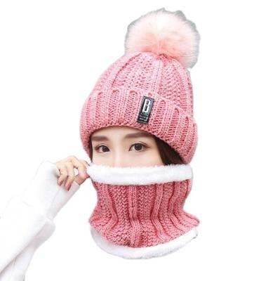 China Newest COMMON high quality handmade pom pom knitting 2021 winter hats and scarf set Korean snowboard winter knit hats for women for sale