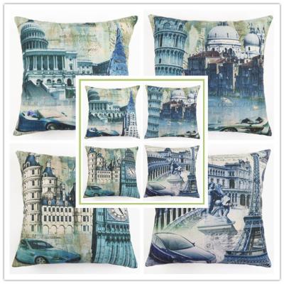 China Wholesale Retro Cotton Europe Style Plain Painting Printing Sofa Decorative Linen Cushion Cover Throw Pillow Case for sale