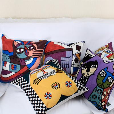 China Simple Wholesale Personalized Animal Picasso Style Cartoon Print Embroidery Sofa Cushion Cover for sale