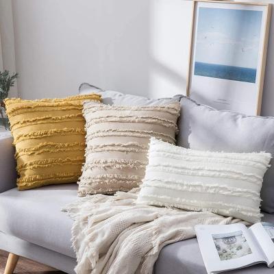 China 2021 Hot Sale Nordic Style Cotton Embroidery Tassel Sofa Decorative Cushion Cover Custom Folded Modern Tile Blanket for sale