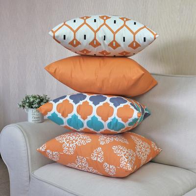 China Decorative Design New Design Orange Printing Pillow Case Cushion Cover Custom Made Waterproof Blue Outdoor Cushion Cover for sale