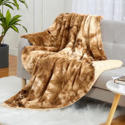 China Folded Ready To Ship Faux Fur Throw Blanket 50x60 Inches Tie-Dye Shaggy Decorative Reversible Throw Blanket for sale