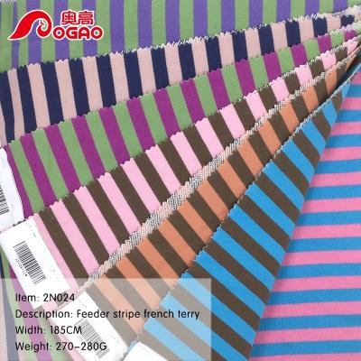 China DIMENSIONAL Manufacturer Own Design Custom Knitted French Terry Fabric 32S Cotton Driver Stripe French Terry Coat for sale