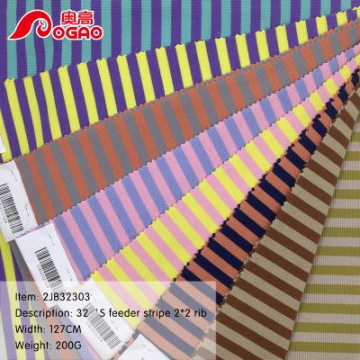 China Manufacturer Own Design Custom DIMENSIONAL Knitted Striped Fabric 32S Conductor Stripe Rib for sale