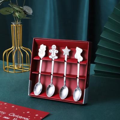 China Sustainable Tableware 4pcs/set Steel Coffee Snowman Tree Kids Tea Scoop Scoop Ice Cream Dessert Scoop Spoons Christmas for sale