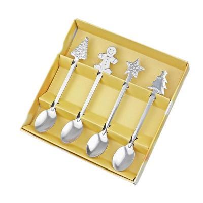 China Wholesale 4pcs/pack Christmas Viable Steel Kids Spoon Tea Coffee Hot Chocolate Desert Mixing Spoon Fork and Handle Spoon Gift Set Boxes for sale