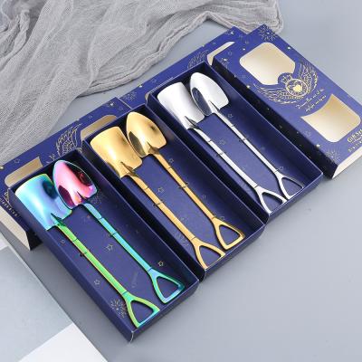 China 304 Stainless Steel Watermelon Fork Iron Shovel Mini Coffee Ice Cream Spoon Kitchen Instrument Viable Cute Square Head Retro Gift Box for sale