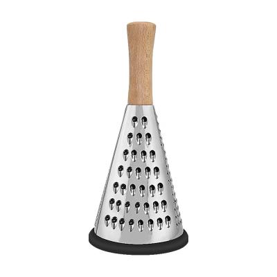 China 8 Inch Stainless Steel Cylindrical Wood Handle 3 Blade Fruit Potato Grater Viable Sided Vegetable Cutting Cheese Shredder for sale